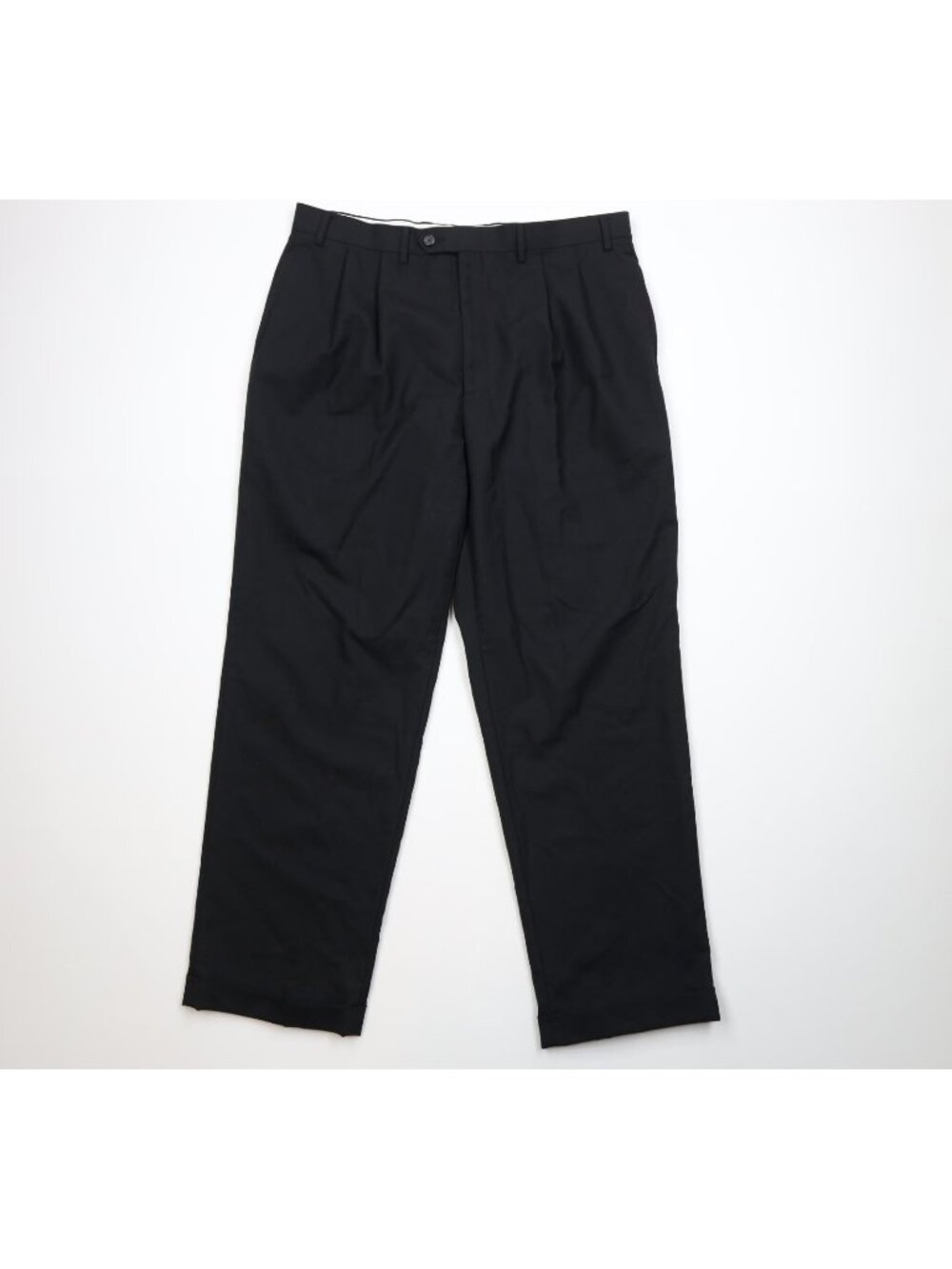 Vintage Ralph Lauren Pleated Cuffed Wide Leg Chino Pants Mens W36 L32 Black Wool